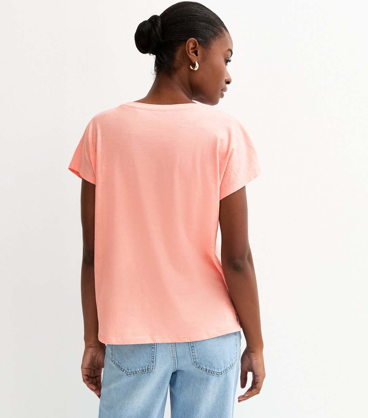 New Look Women's Light Coral Grown On Sleeve T-Shirt New Look - 4