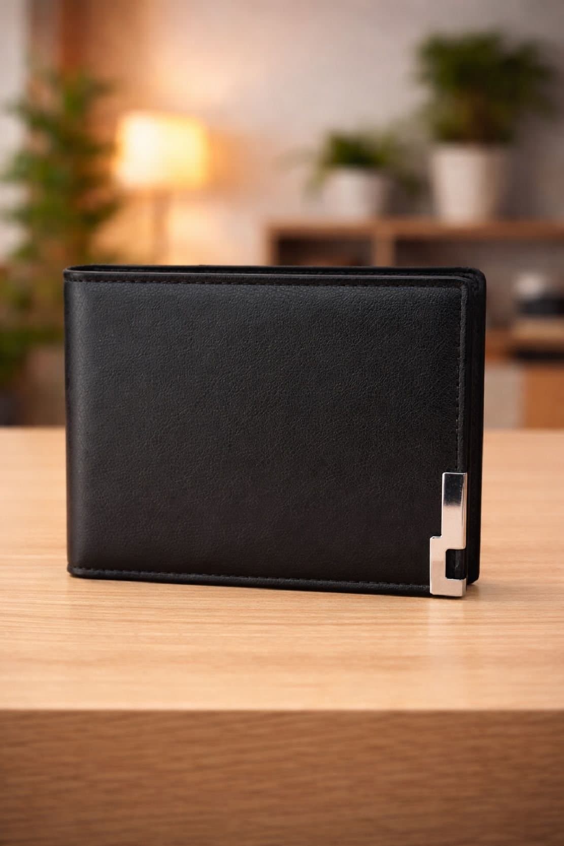 LARANGE LARANGE Men's PU Leather Bi-Fold Wallet in Black
