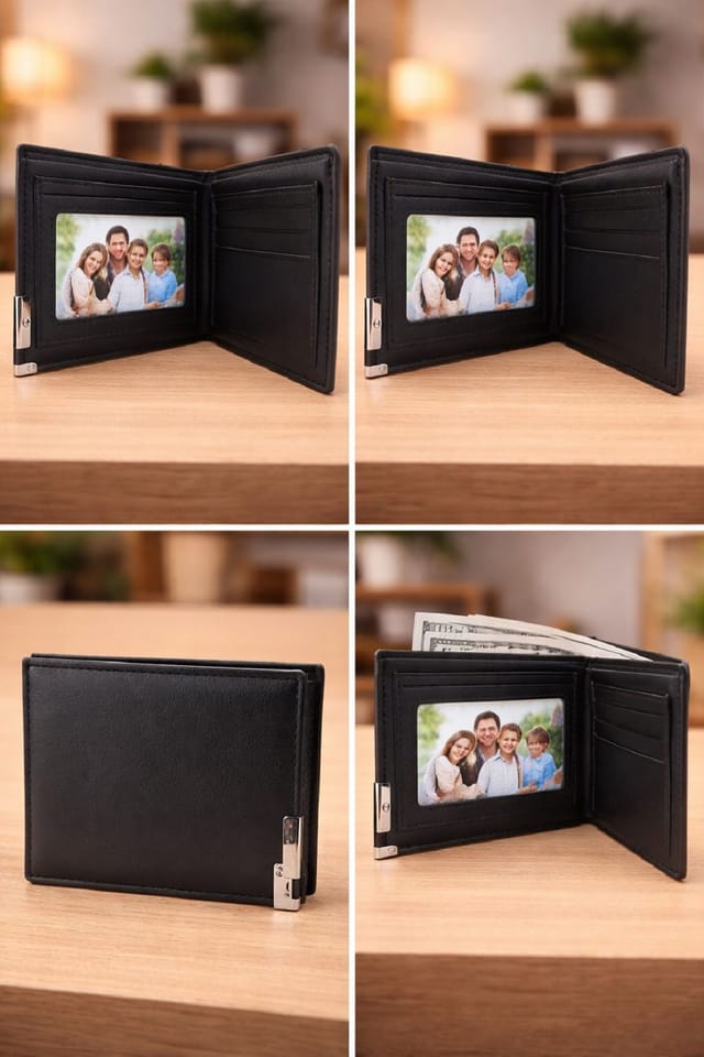 LARANGE LARANGE Men's PU Leather Bi-Fold Wallet in Black - 3