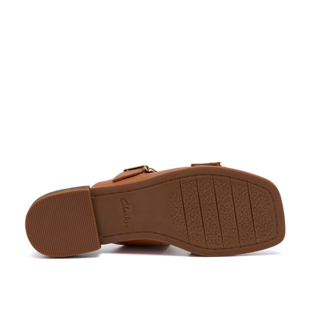 Clarks Clarks Women's Ariany Bay Tan Leather Flat Sandals, Sliders in Brown - 3