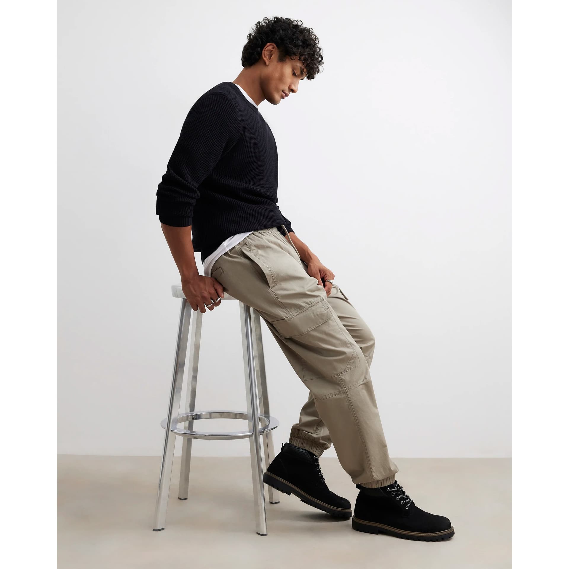 River Island Mens River Island Beige Regular Fit Cargo Trousers