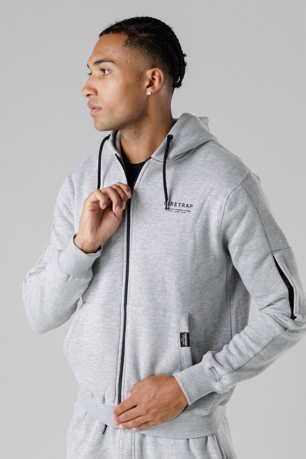 Firetrap Firetrap Men's Regular Fit Zip Through Fleece Hoody with Drawstrings in Light Grey
