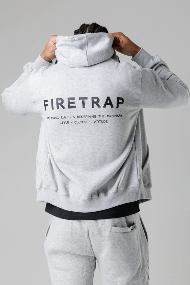 Firetrap Firetrap Men's Regular Fit Zip Through Fleece Hoody with Drawstrings in Light Grey - 2