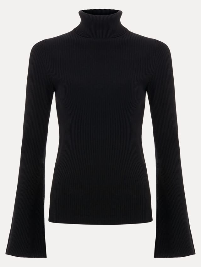 Phase Eight Phase Eight Women's Fran Fluted Sleeve Ribbed Roll Neck in Black - 2
