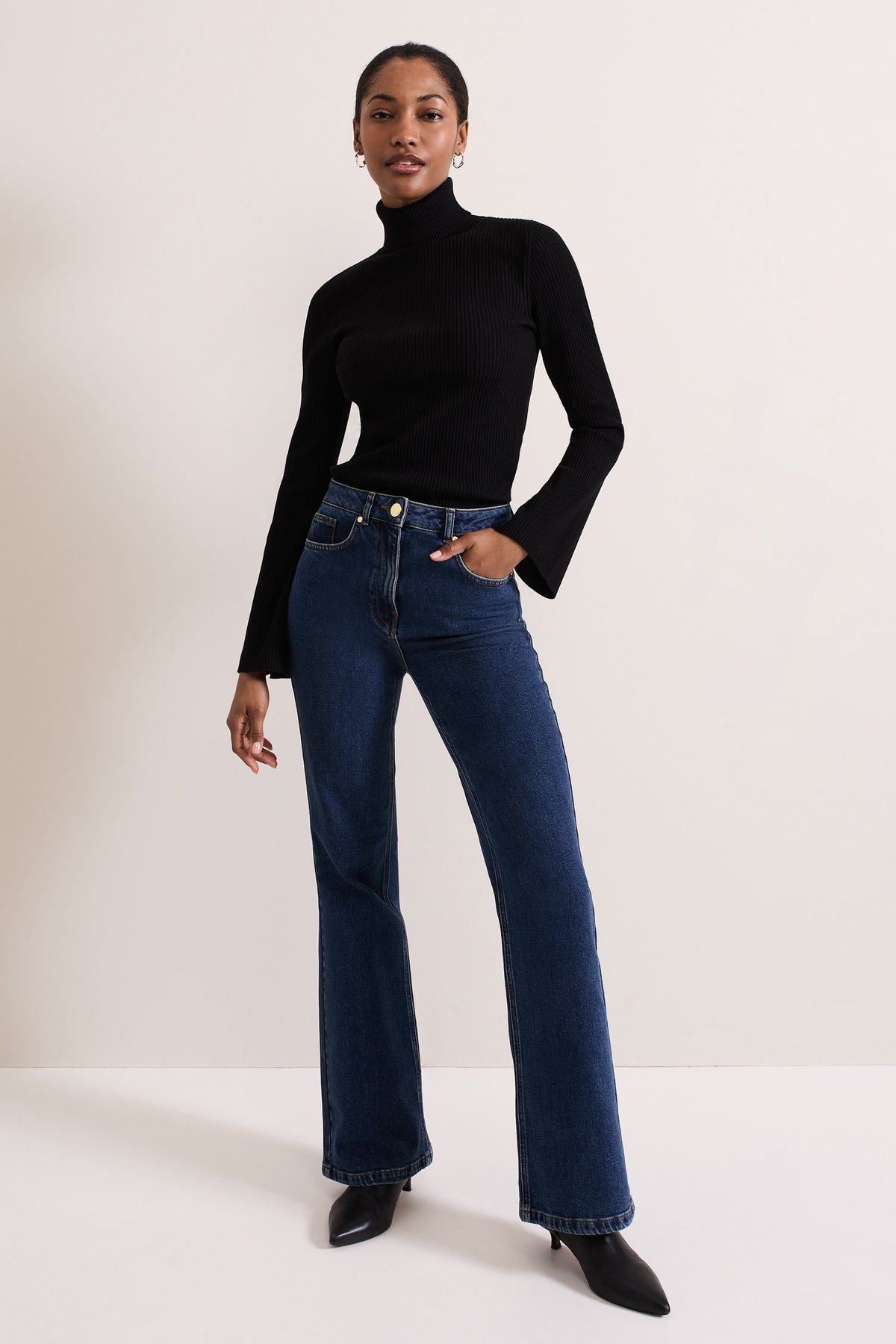 Phase Eight Phase Eight Women's Fran Fluted Sleeve Ribbed Roll Neck in Black - 3