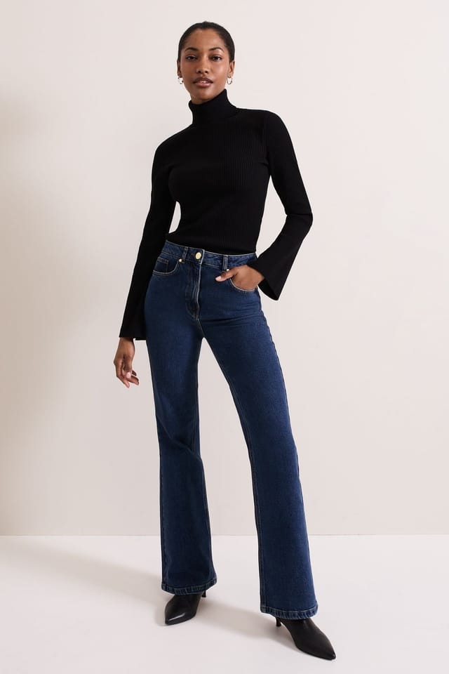 Phase Eight Phase Eight Women's Fran Fluted Sleeve Ribbed Roll Neck in Black - 3