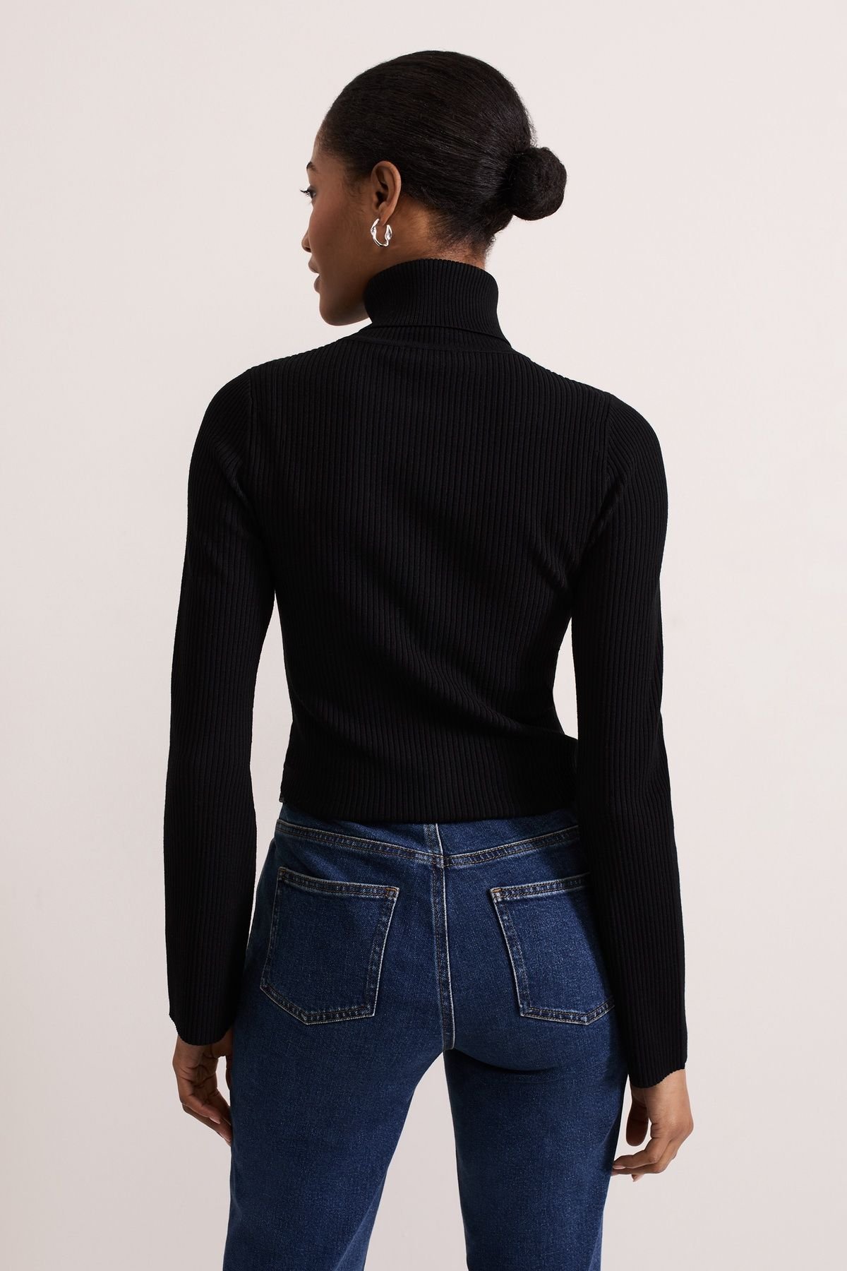 Phase Eight Phase Eight Women's Fran Fluted Sleeve Ribbed Roll Neck in Black - 4