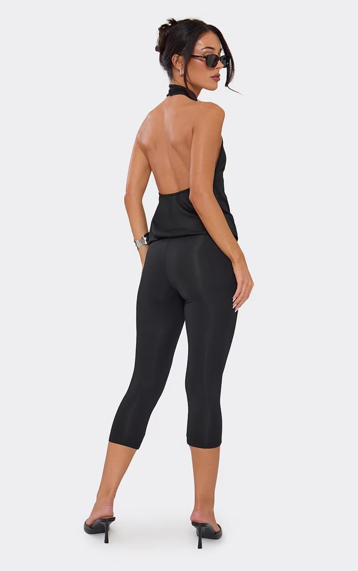EGO High Neck Blouson Capri Jumpsuit In Black, Women's Size UK 6