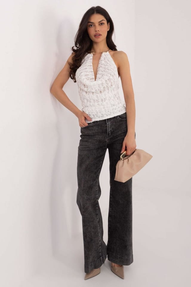 Love Lace Love Lace Women's Elegant Lace Open Back Viscose Top in White - 2