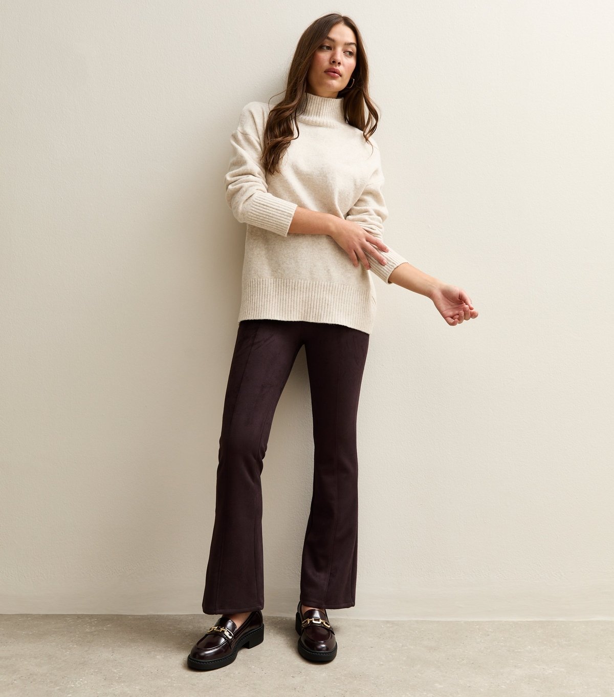 New Look Women's Dark Brown Faux Suede Flared Trousers New Look - 2