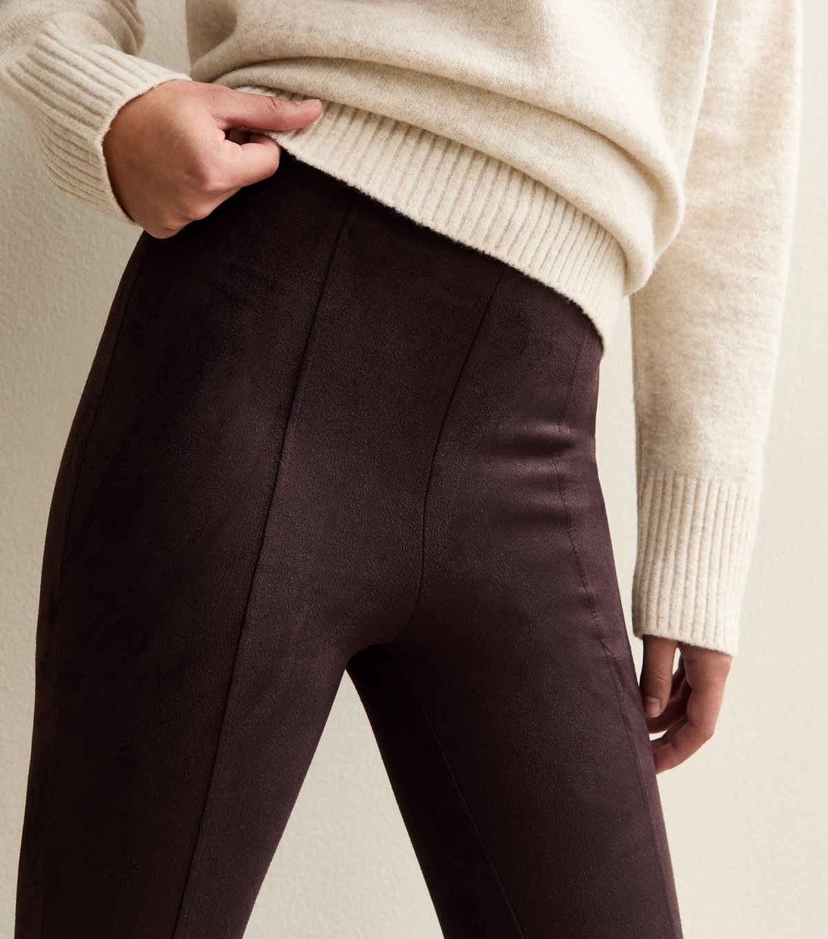 New Look Women's Dark Brown Faux Suede Flared Trousers New Look - 3