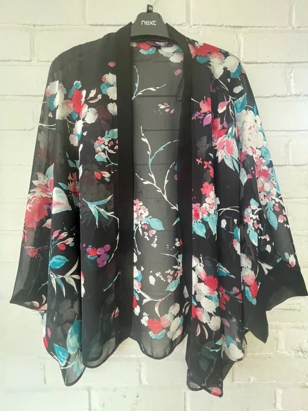 New Look Black Floral Chiffon Kimono Style Cover Up