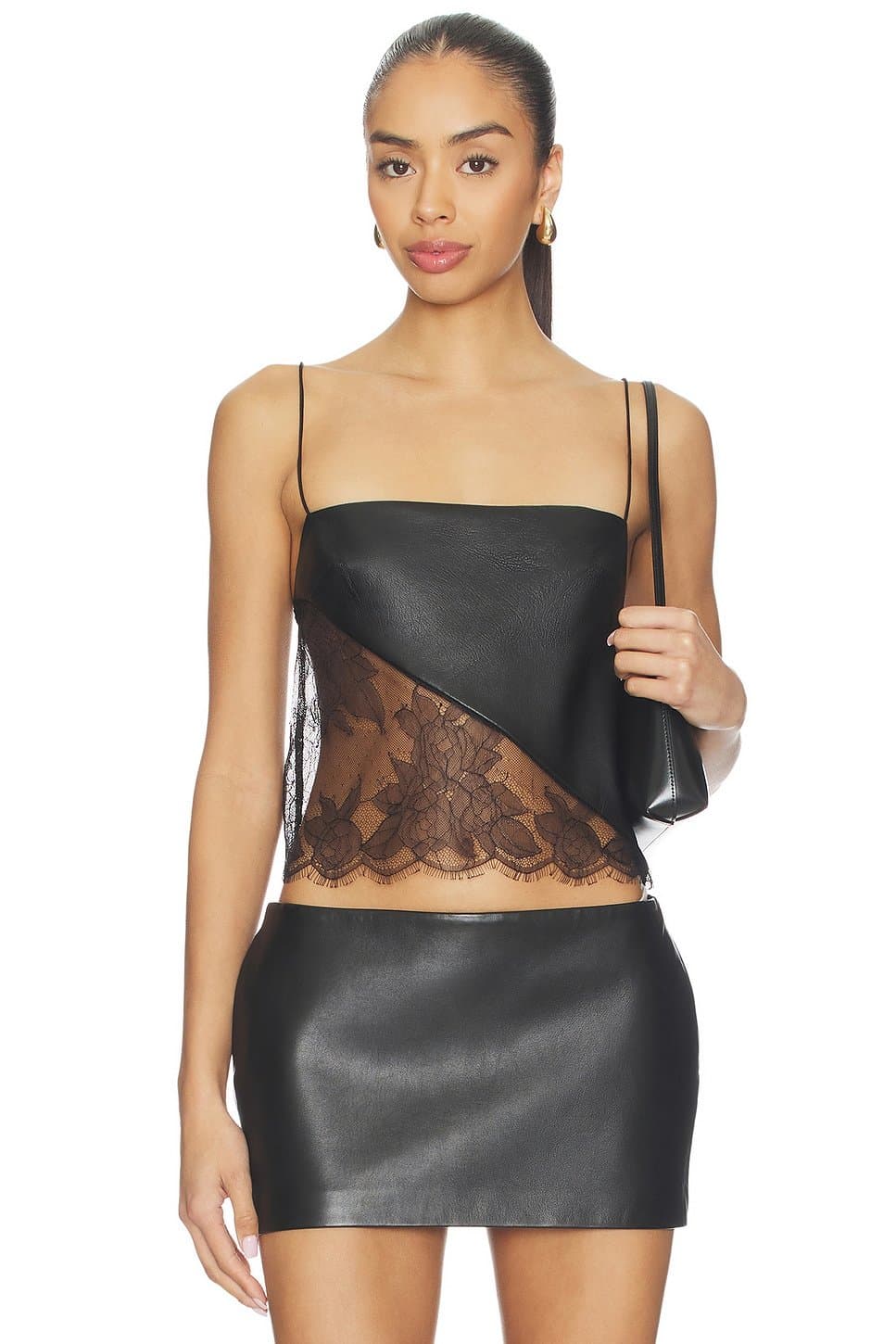 revolve Revolve Black Leather Lace Camisole Top