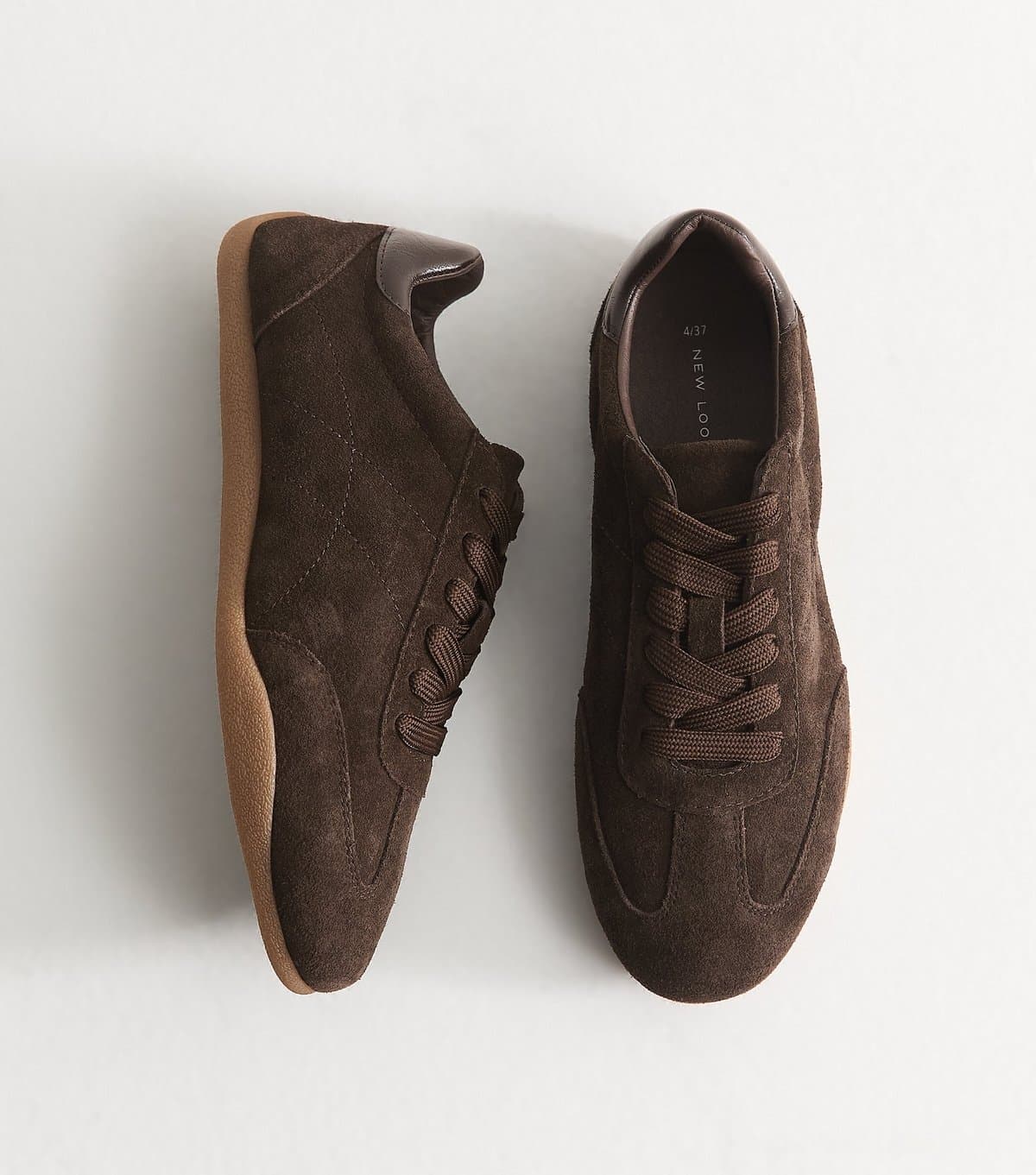 New Look Women's Premium Dark Brown Real Suede Lace Up Trainers New Look