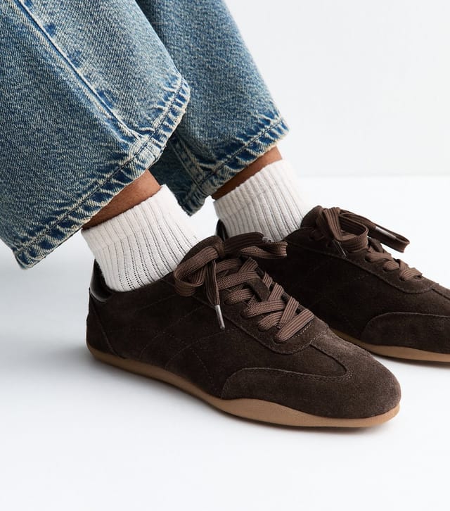 New Look Women's Premium Dark Brown Real Suede Lace Up Trainers New Look - 2