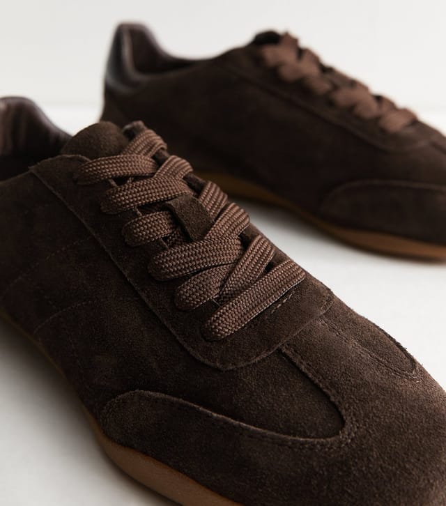 New Look Women's Premium Dark Brown Real Suede Lace Up Trainers New Look - 3