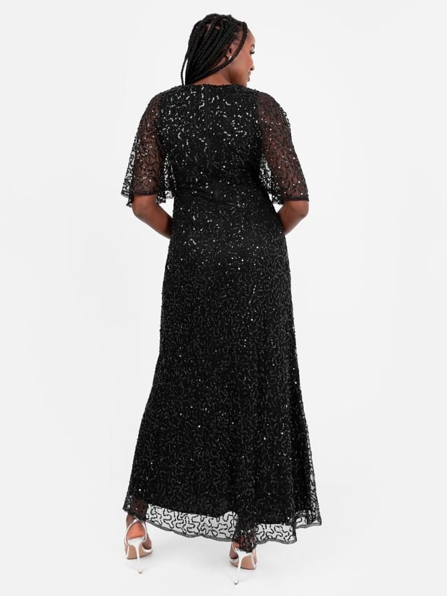Maya Deluxe Maya Deluxe Women's Fully Embellished Faux Wrap Maxi Dress in Black - 3