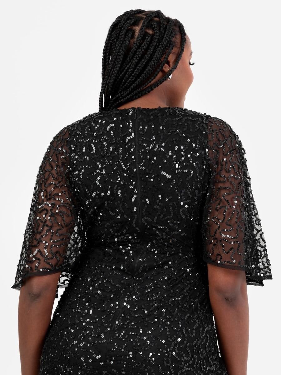Maya Deluxe Maya Deluxe Women's Fully Embellished Faux Wrap Maxi Dress in Black - 4