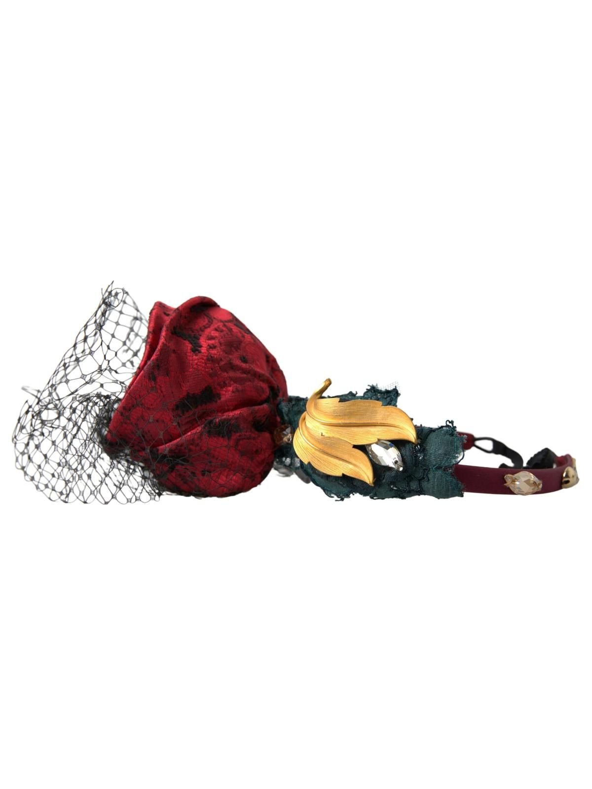 Dolce & Gabbana Dolce & Gabbana Women's Red with multicolor Rose Silk Crystal Netted Logo Diadem Headb - 3