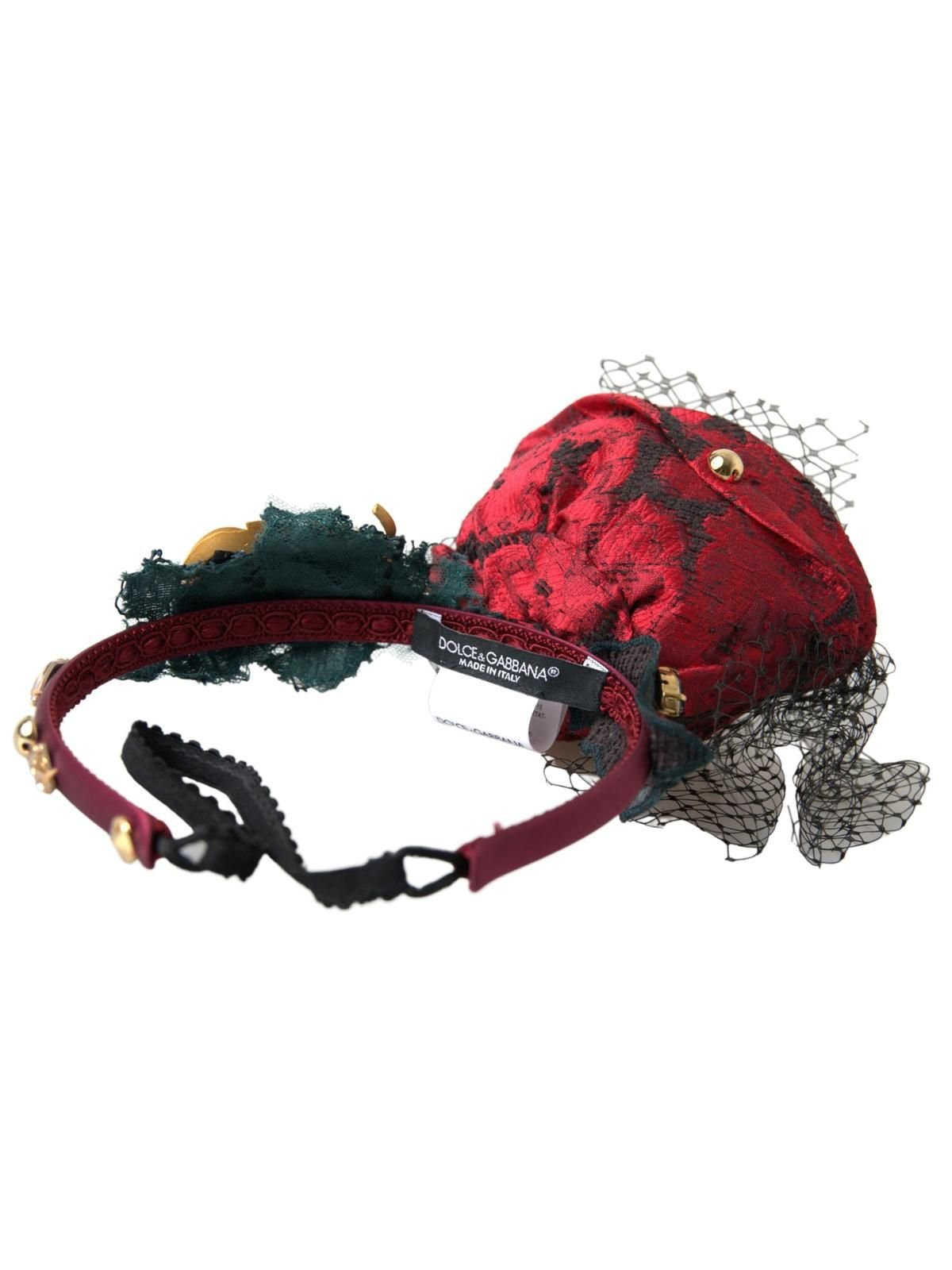 Dolce & Gabbana Dolce & Gabbana Women's Red with multicolor Rose Silk Crystal Netted Logo Diadem Headb - 4
