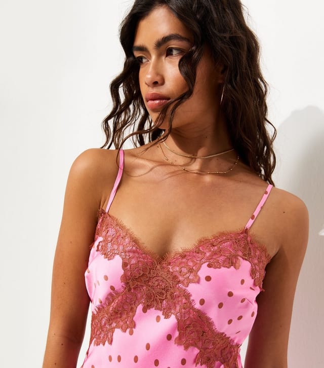 New Look Women's Pink Lace Trim Polka Dot Cami Midi Dress New Look - 2