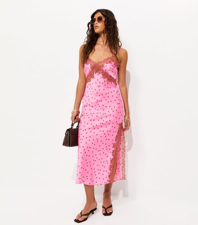 New Look Women's Pink Lace Trim Polka Dot Cami Midi Dress New Look - 3