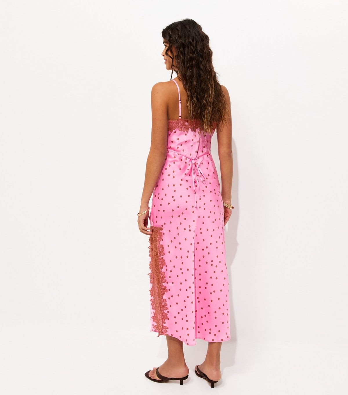 New Look Women's Pink Lace Trim Polka Dot Cami Midi Dress New Look - 4
