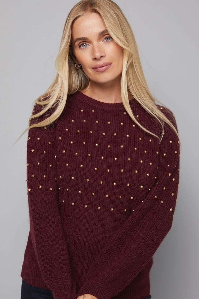 Wallis Wallis Women's Petite Stud Knitted Jumper in Berry - 3