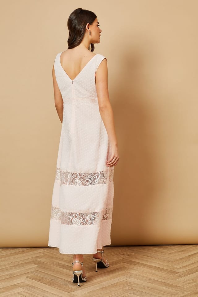 Oasis Oasis Women's Dobby Chiffon Lace Insert Midi Dress in Blush - 3