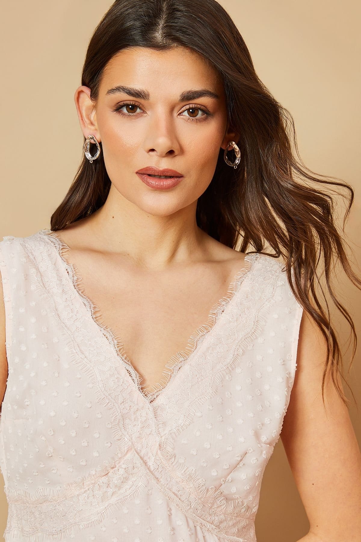 Oasis Oasis Women's Dobby Chiffon Lace Insert Midi Dress in Blush - 4