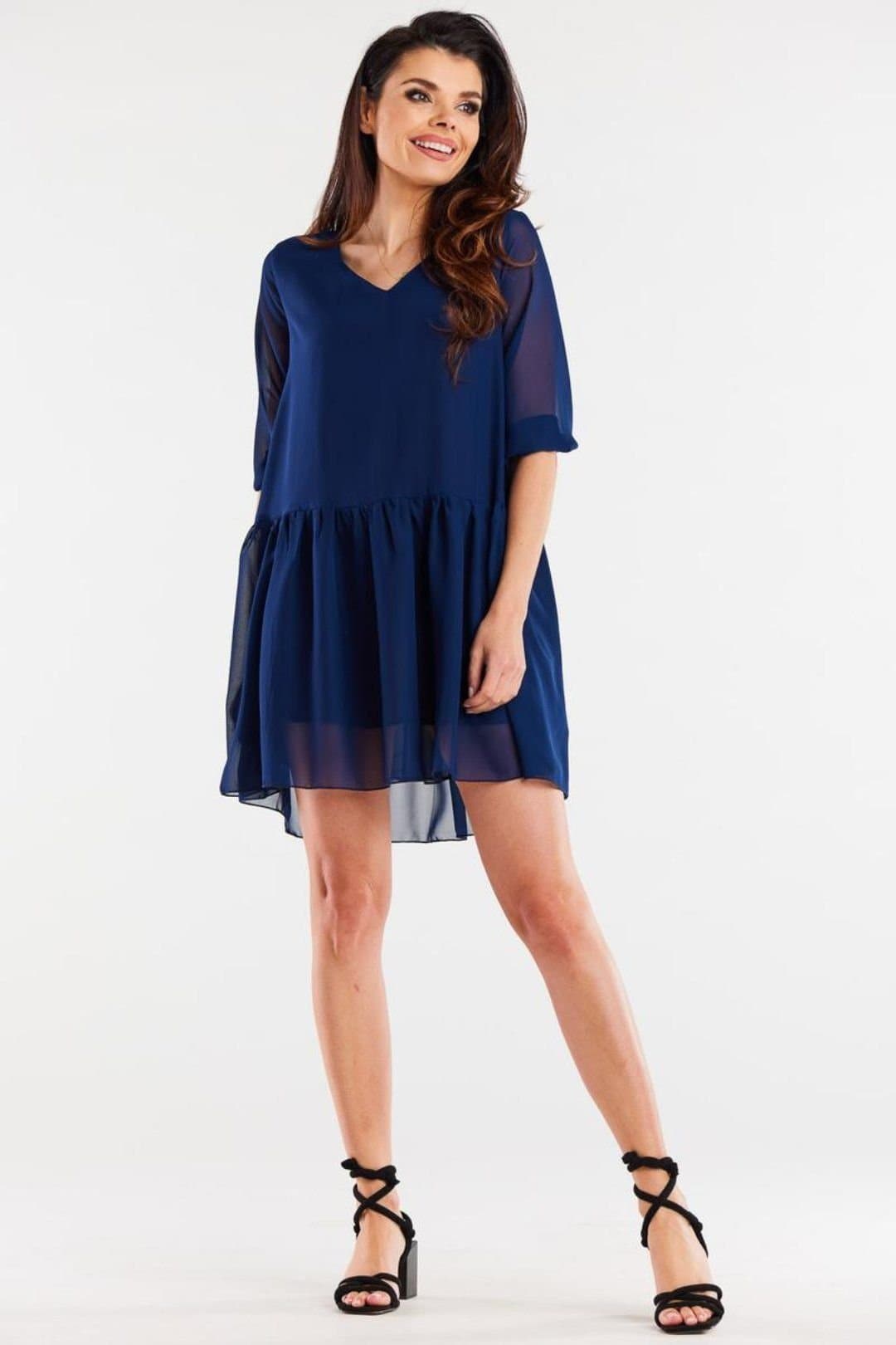 Love Lace Love Lace Women's Loose Chiffon Dress With Ruffle Hem & Cuff in Blue