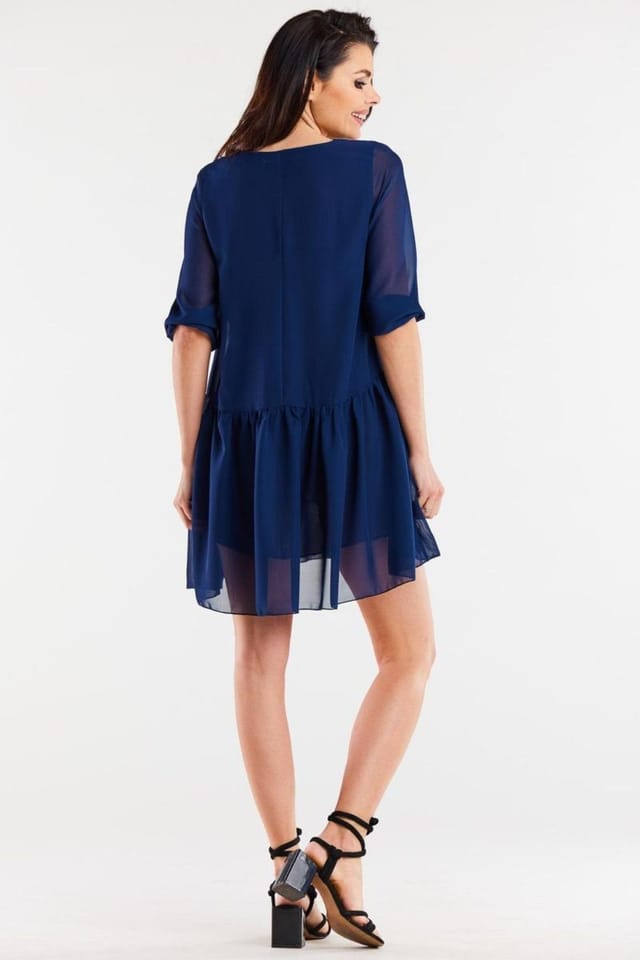 Love Lace Love Lace Women's Loose Chiffon Dress With Ruffle Hem & Cuff in Blue - 3