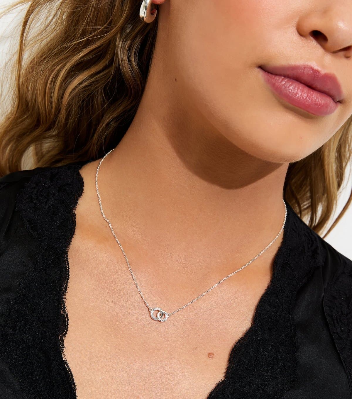 New Look New Look Silver Tone Diamanté Double Link Chain Necklace
