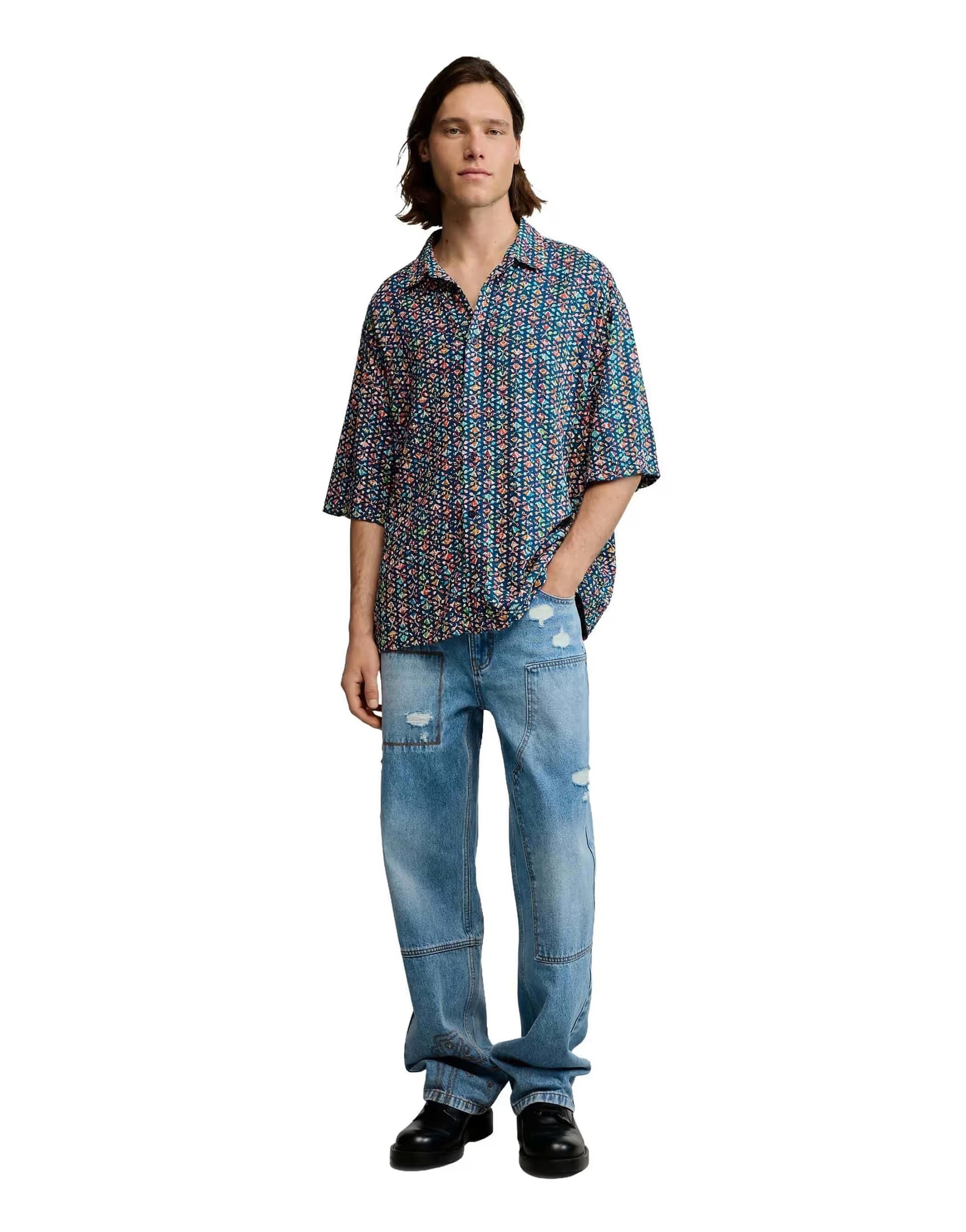 ASOS Desigual Short-sleeve shirt with  embroidery in blue