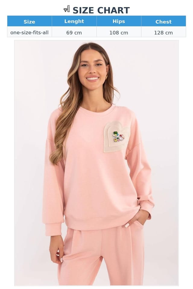 Love Lace Love Lace Women's Heart Applique Round Neck Jersey Blouse in Pink - 3