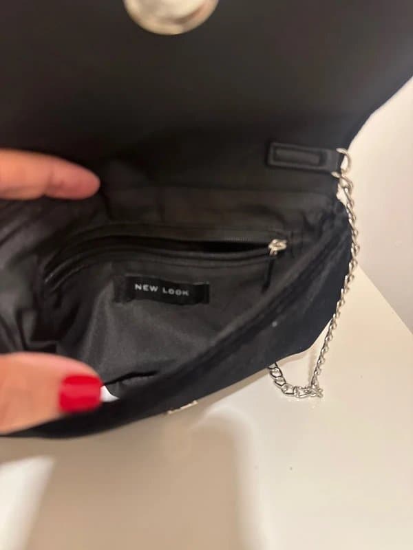 New Look New Look black diamanté faux velvet chain handbag