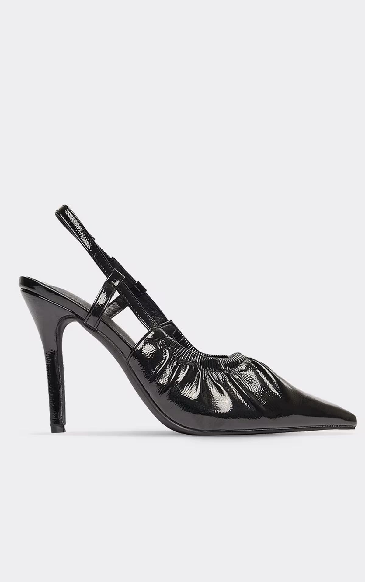 EGO Sulli Pointed Toe Slingback Court Heel In Black Croc Print Faux Leather, Women's Size UK 3