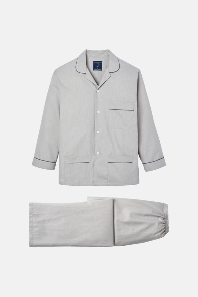 British Boxers British Boxers Men's 'Armoury Grey' Herringbone Cotton Twill Pyjama Set in Light Grey - 2