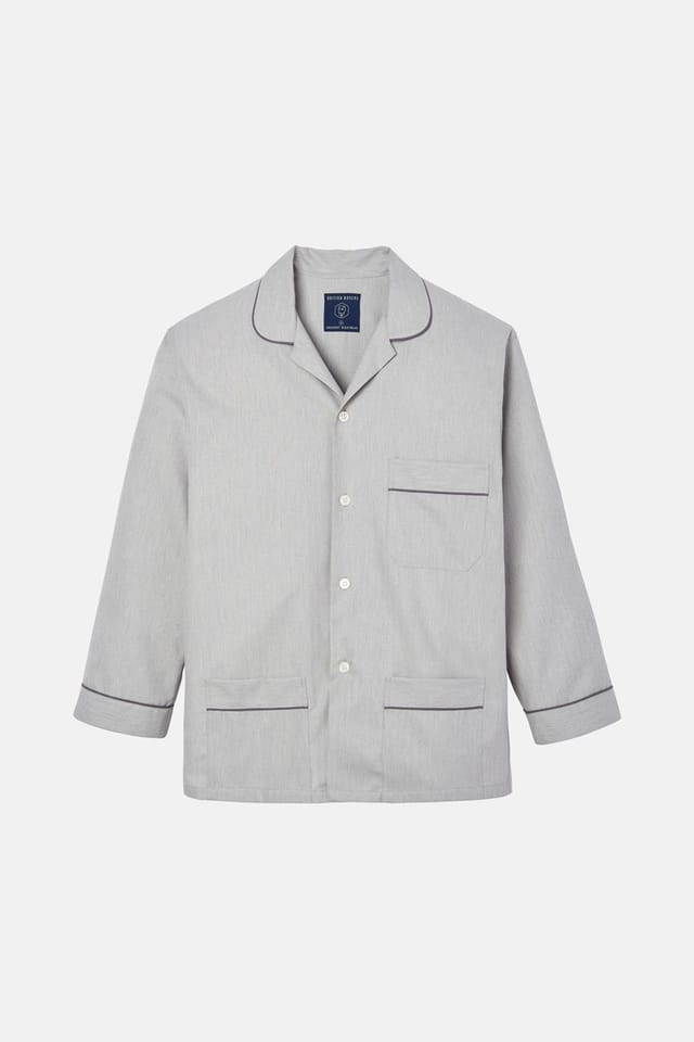 British Boxers British Boxers Men's 'Armoury Grey' Herringbone Cotton Twill Pyjama Set in Light Grey - 3