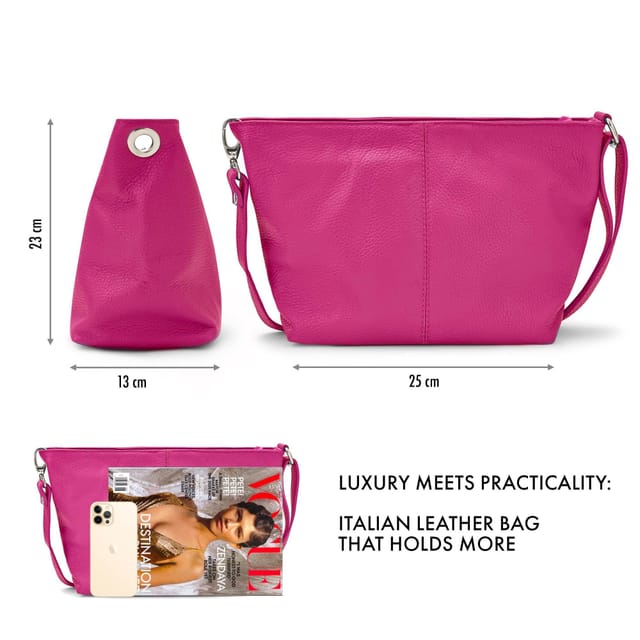 Woodland Leathers Woodland Leathers Women's Genuine Italian Leather Handbag Shoulder Bag in Fuchsia - 3