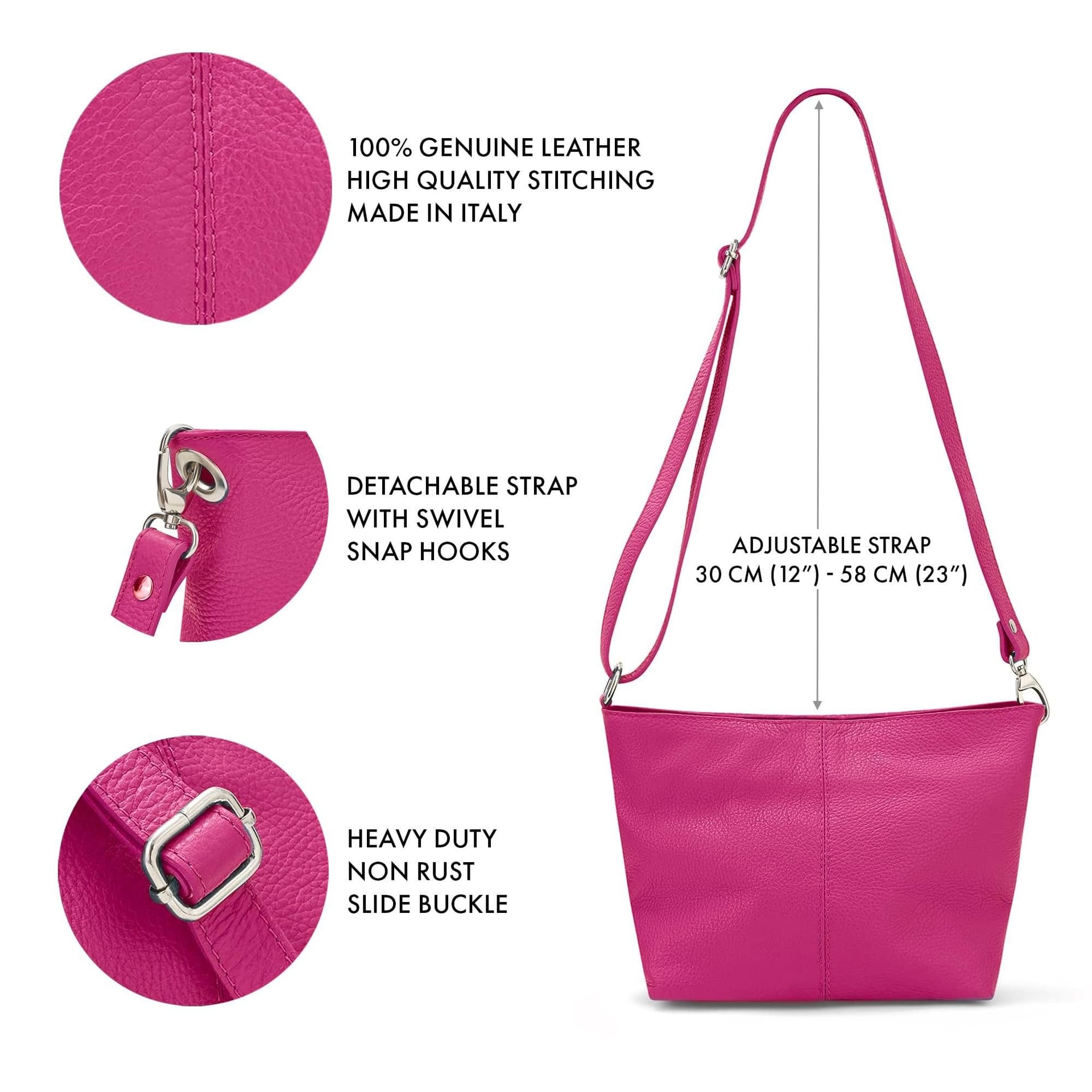 Woodland Leathers Woodland Leathers Women's Genuine Italian Leather Handbag Shoulder Bag in Fuchsia - 4
