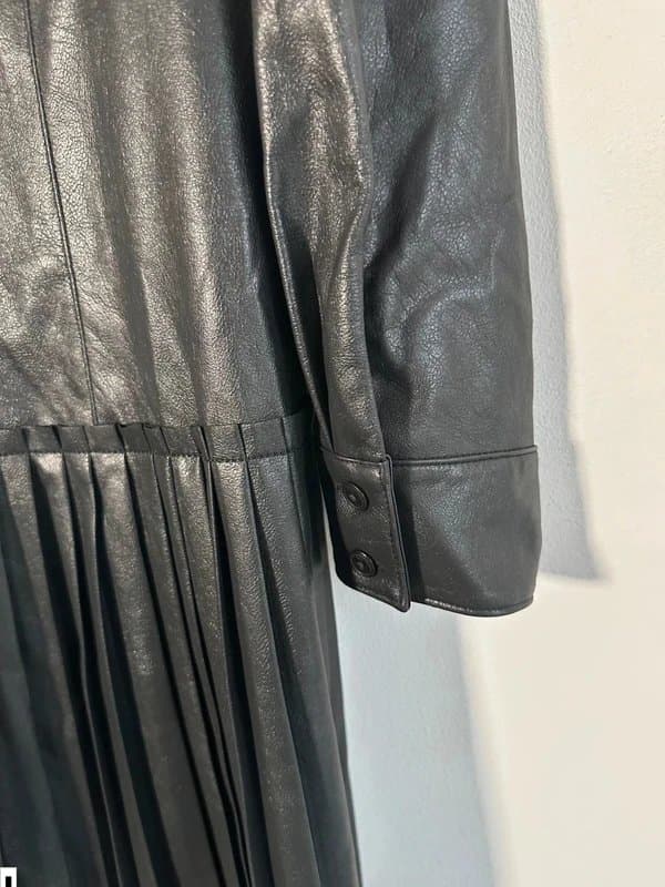 Ted Baker Ted baker £250 quirky dress faux leather black long sleeve pleated 10 size 2 new bnwt