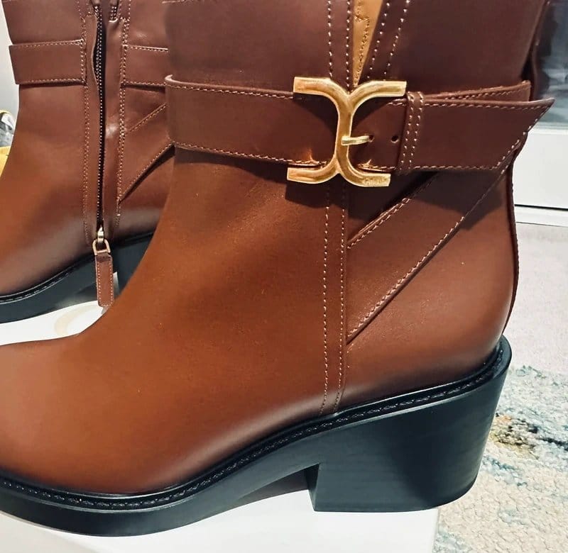 Chloé Chloé Marcie Tan Leather Ankle Boots UK 3.5 – Gold Buckle – Excellent - 1