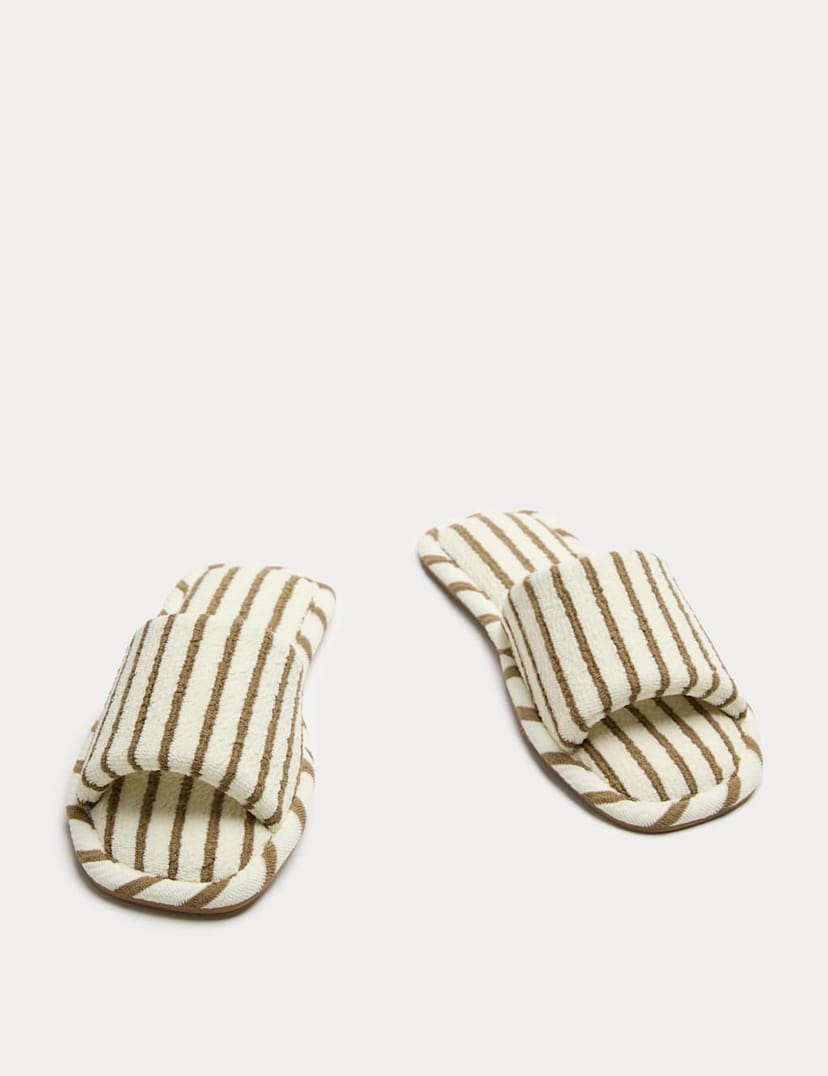 Marks & Spencer M&S Waffle Open Toe Slider Slippers Cream Mix - 1
