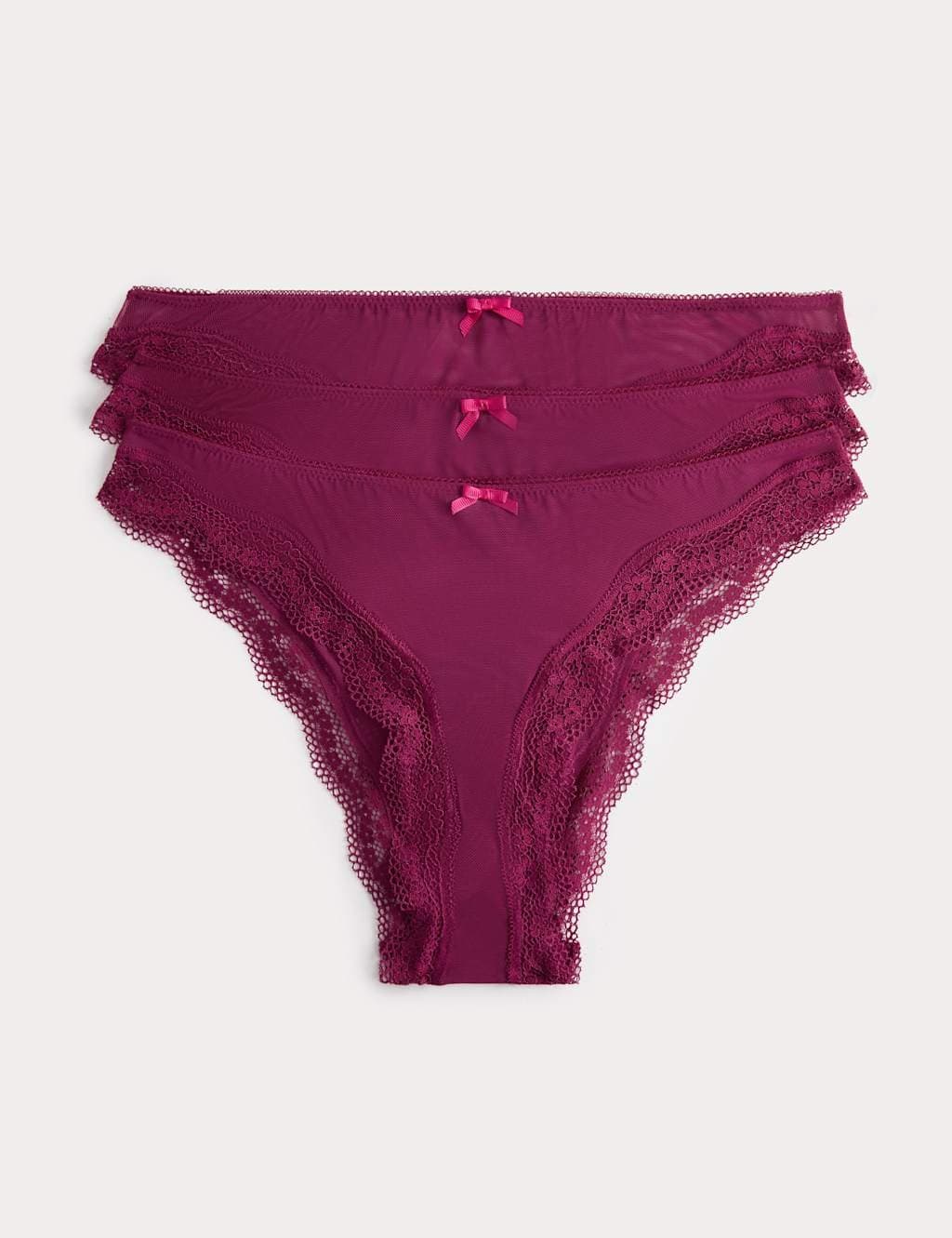 Marks & Spencer M&S 3 Pack Jasmine Mesh Brazilian Knickers Dark Raspberry