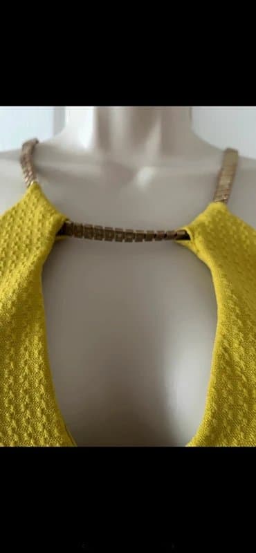 New Look Ladies mustard yellow halter neck mini dress chain detail on straps size 10 New Look