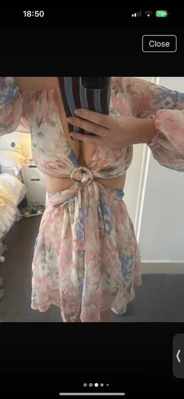 Sundae Muse Stunning floaty cutout long sleeved floral pink dress 8 10 12