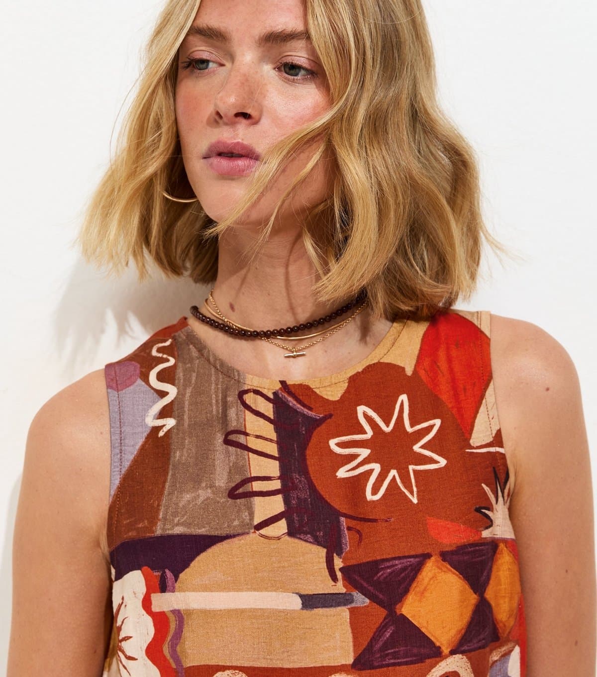 New Look Women's Orange Abstract Floral Print Sleeveless Top New Look