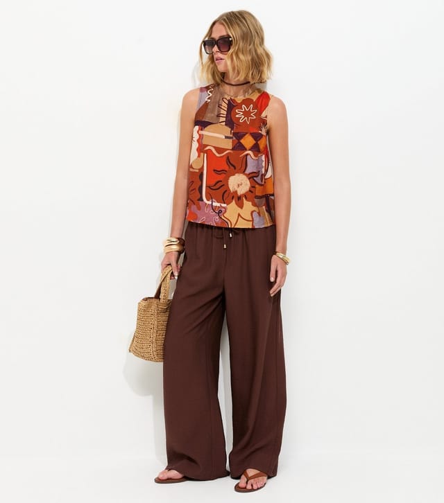 New Look Women's Orange Abstract Floral Print Sleeveless Top New Look - 3