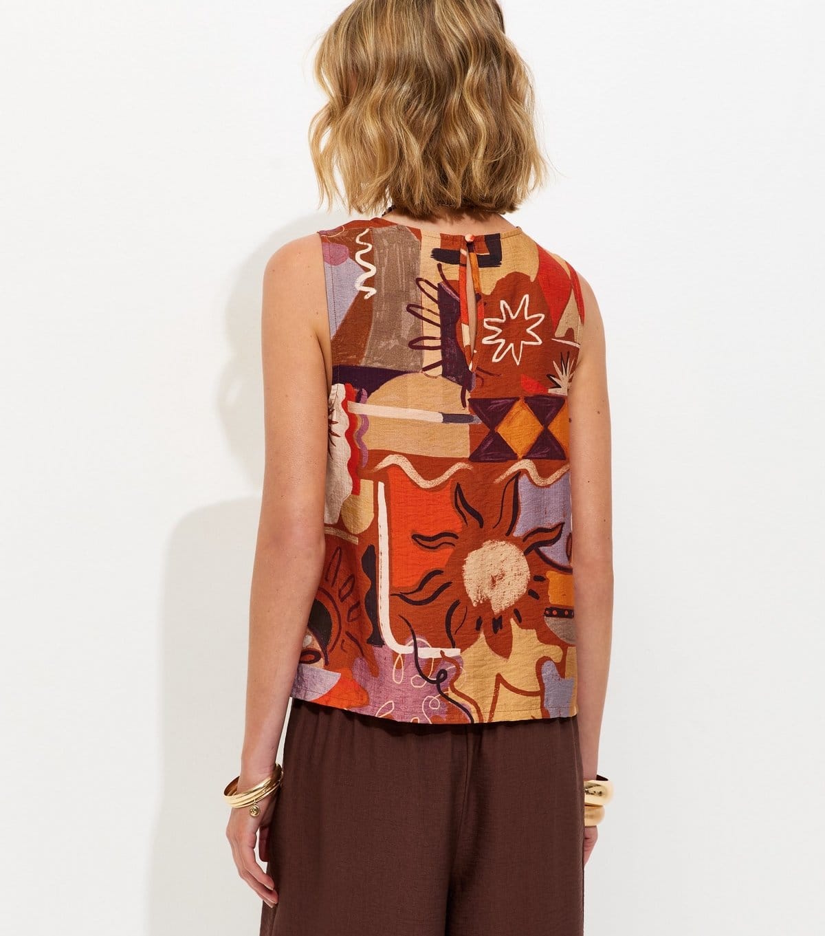 New Look Women's Orange Abstract Floral Print Sleeveless Top New Look - 4
